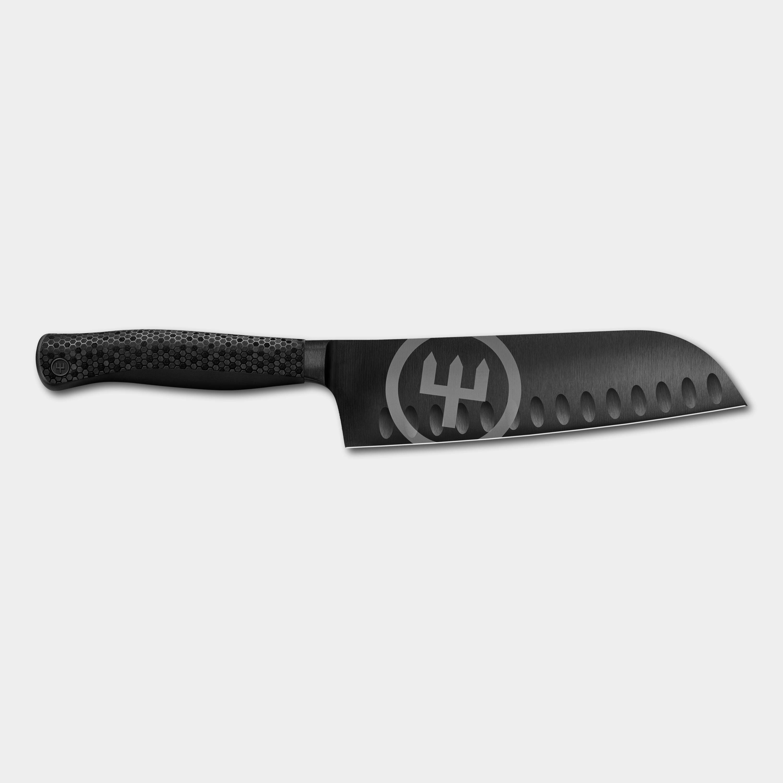 Wusthof Perfomer 17cm Santoku knife with diamond like carbon coating and honeycombe handle by The Cotswold Knife Company