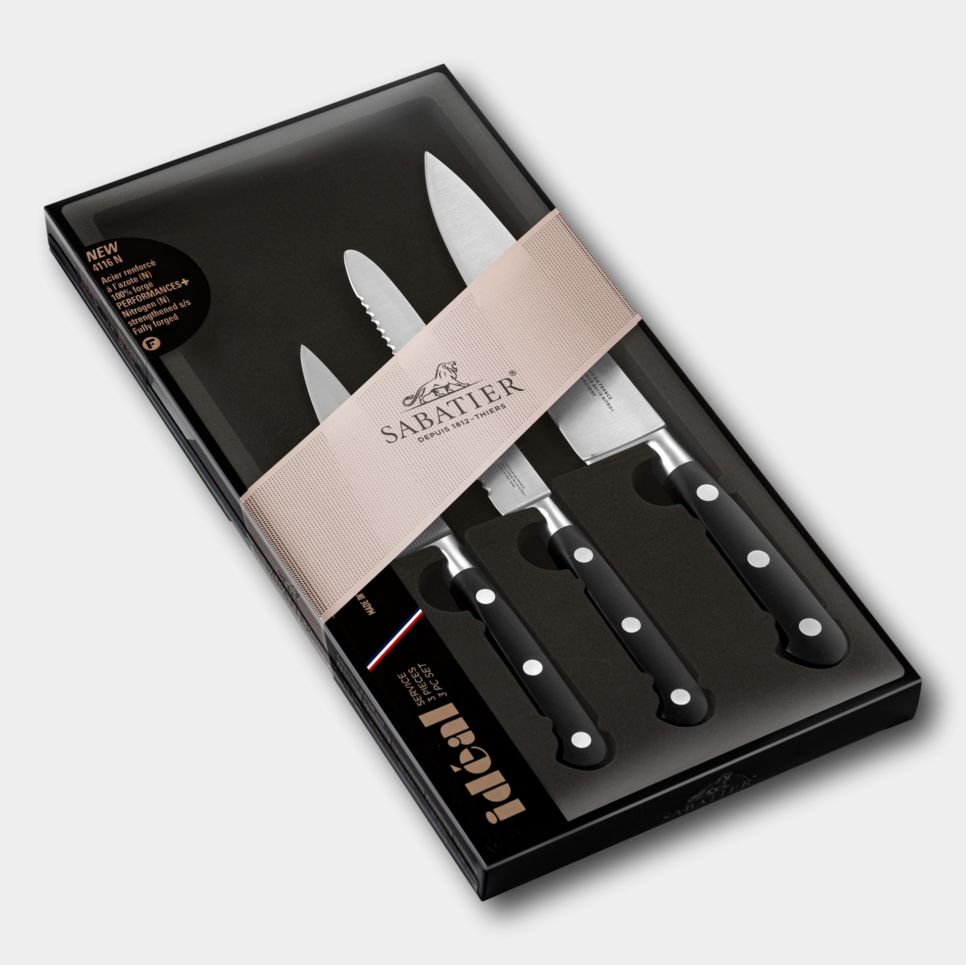 Lion Sabtier Ideal Steel 3 Piece Knife Set - Paring/Utility/Chef Knives