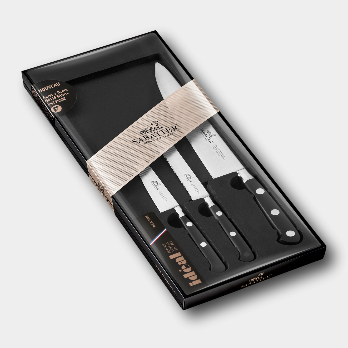 Lion Sabtier Ideal Steel 3 Piece Set - Paring/Utility/Chef Knives