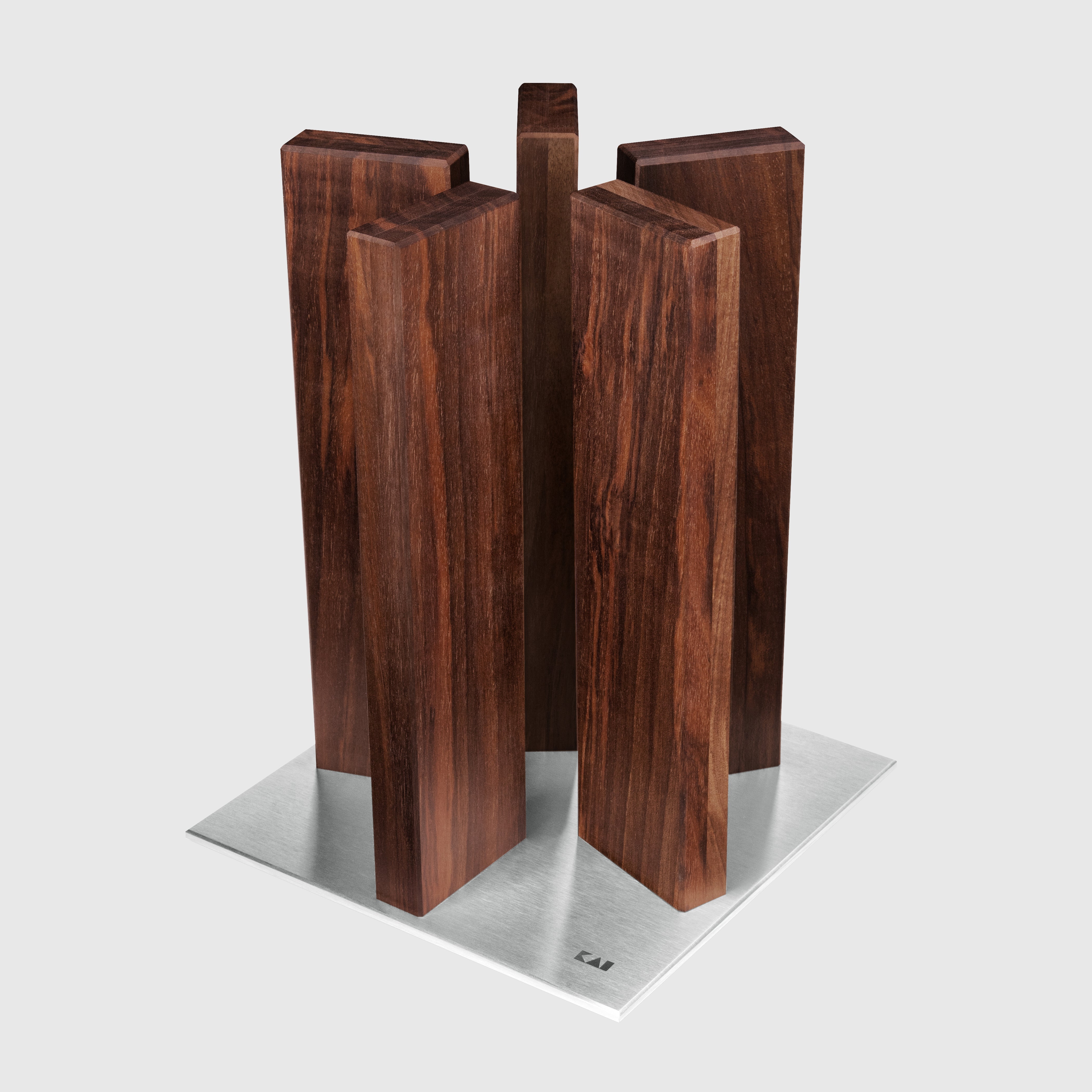 KAI Stonehenge 5 Pillar Walnut Knife Block with Stainless Steel Base