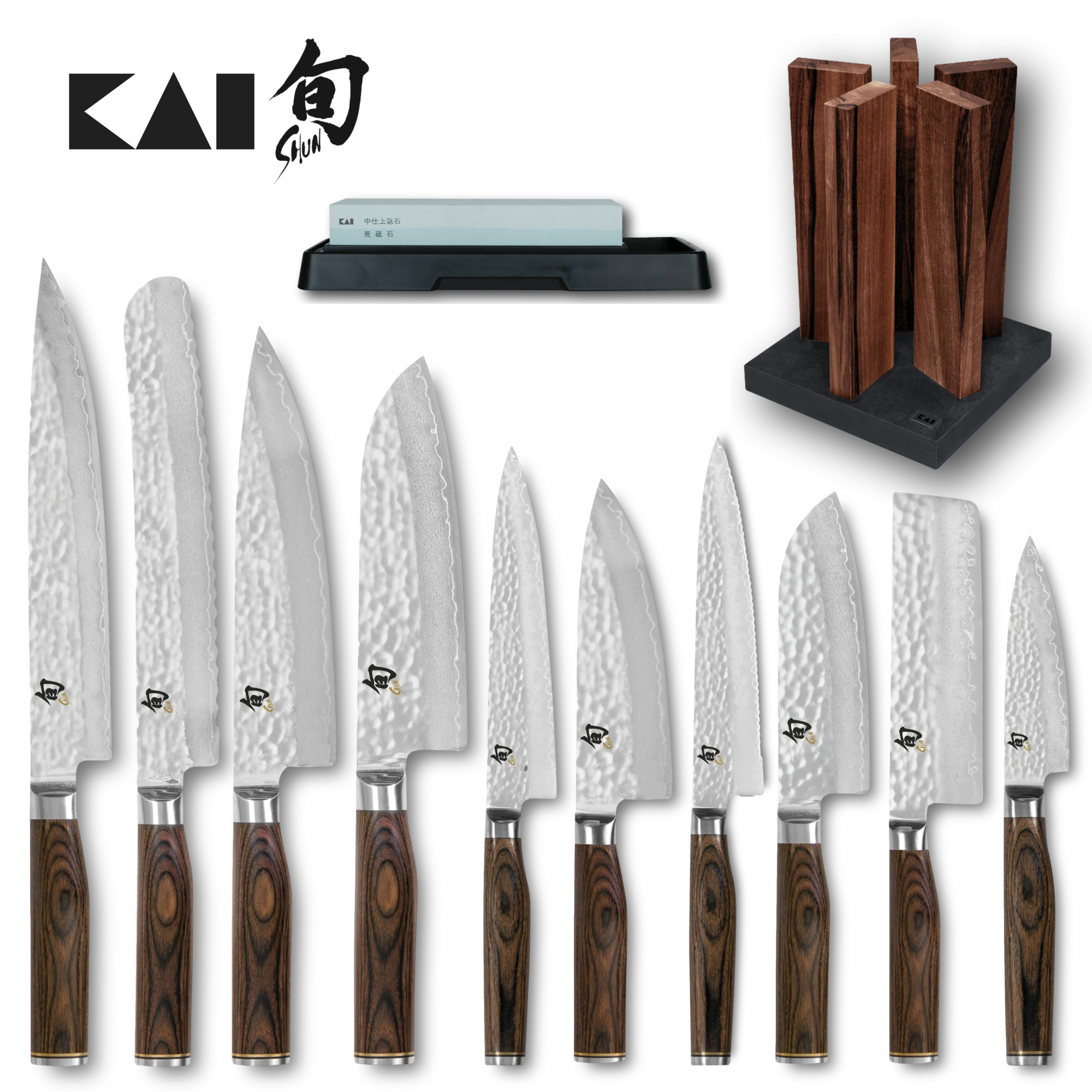 Kai Shun Premier 10 Knife, Walnut Block and Whetstone Set