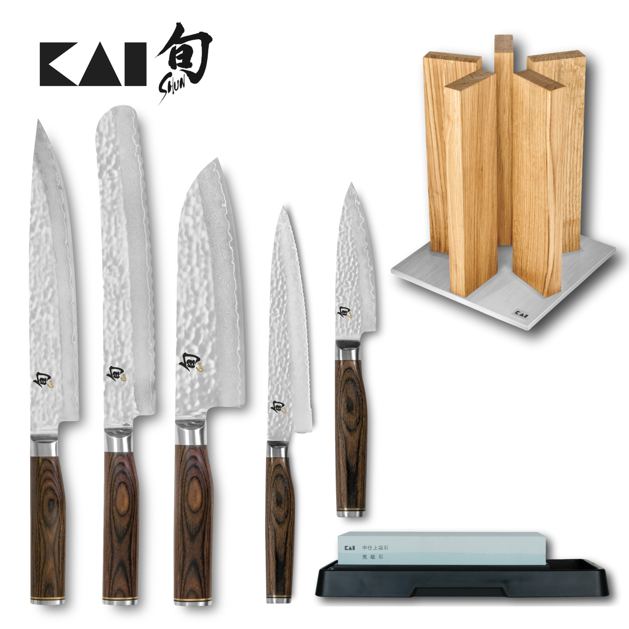 Kai Shun Premier 5 Knife, Oak Block and Whetstone Set