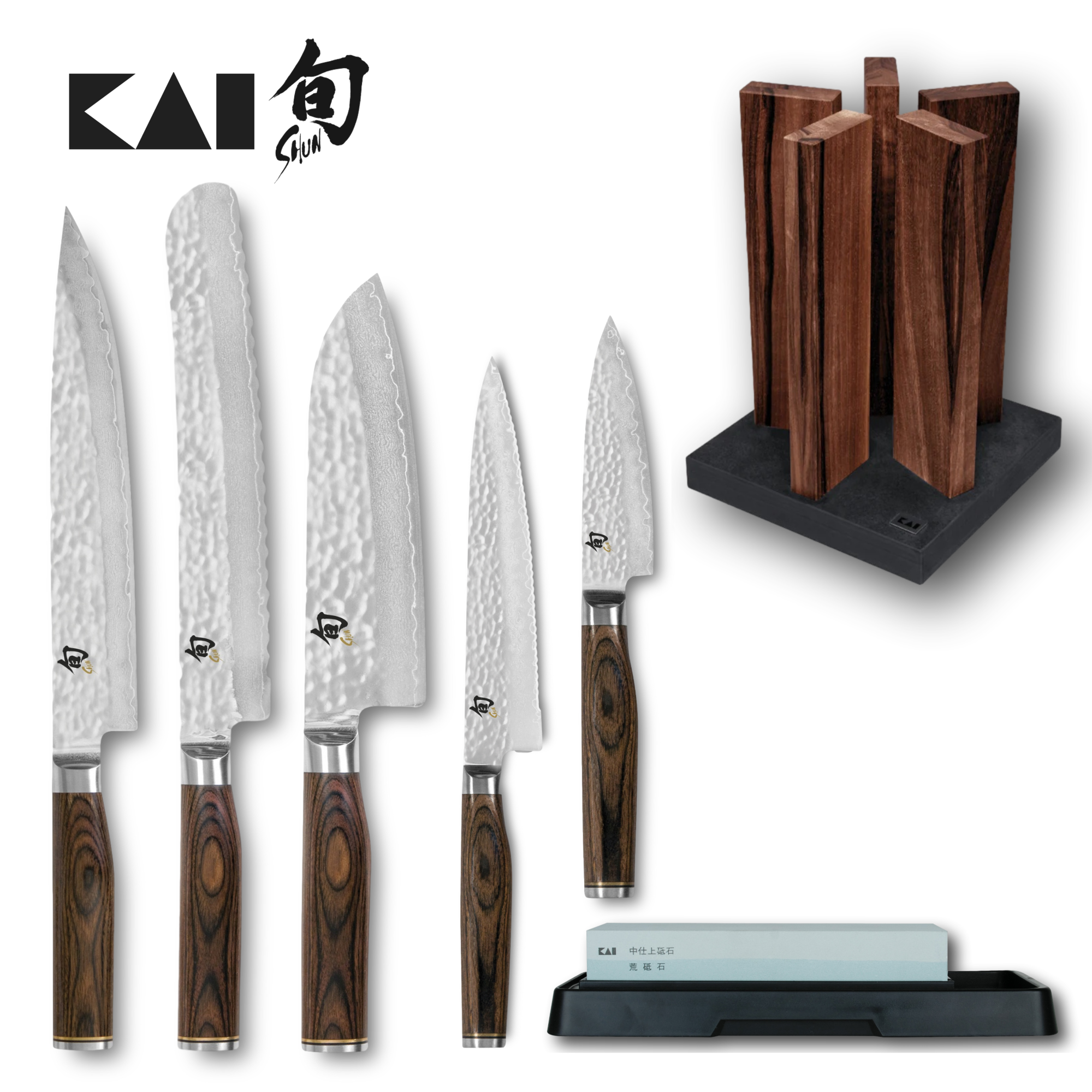 Kai Shun Premier 5 Knife, Walnut Block and Whetstone Set