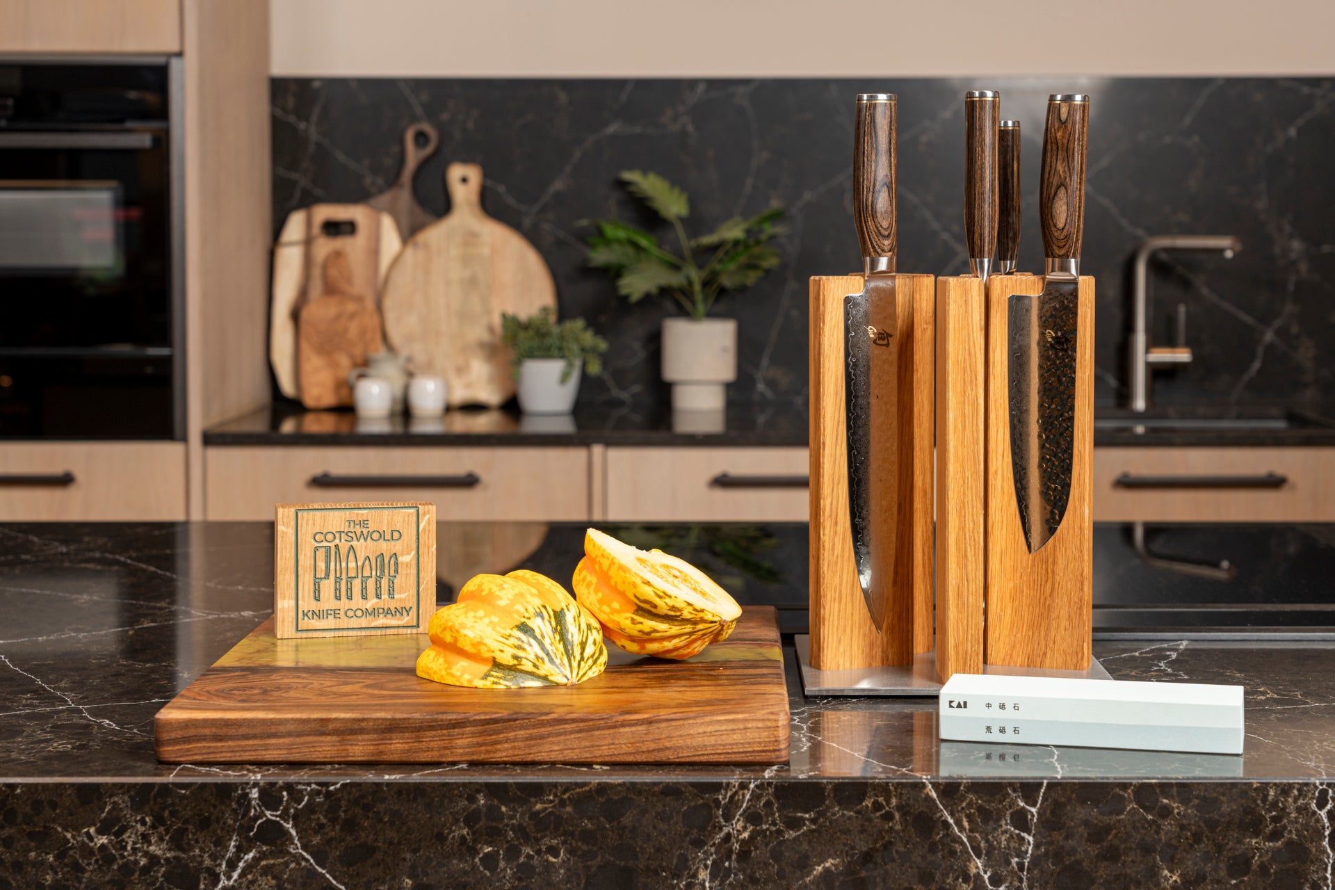 Kai Shun Premier 5 knife bundle set with oak magnetic block and whetstone by The Cotswold Knife Company
