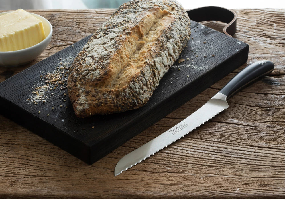 Robert Welch bread knife next to bread