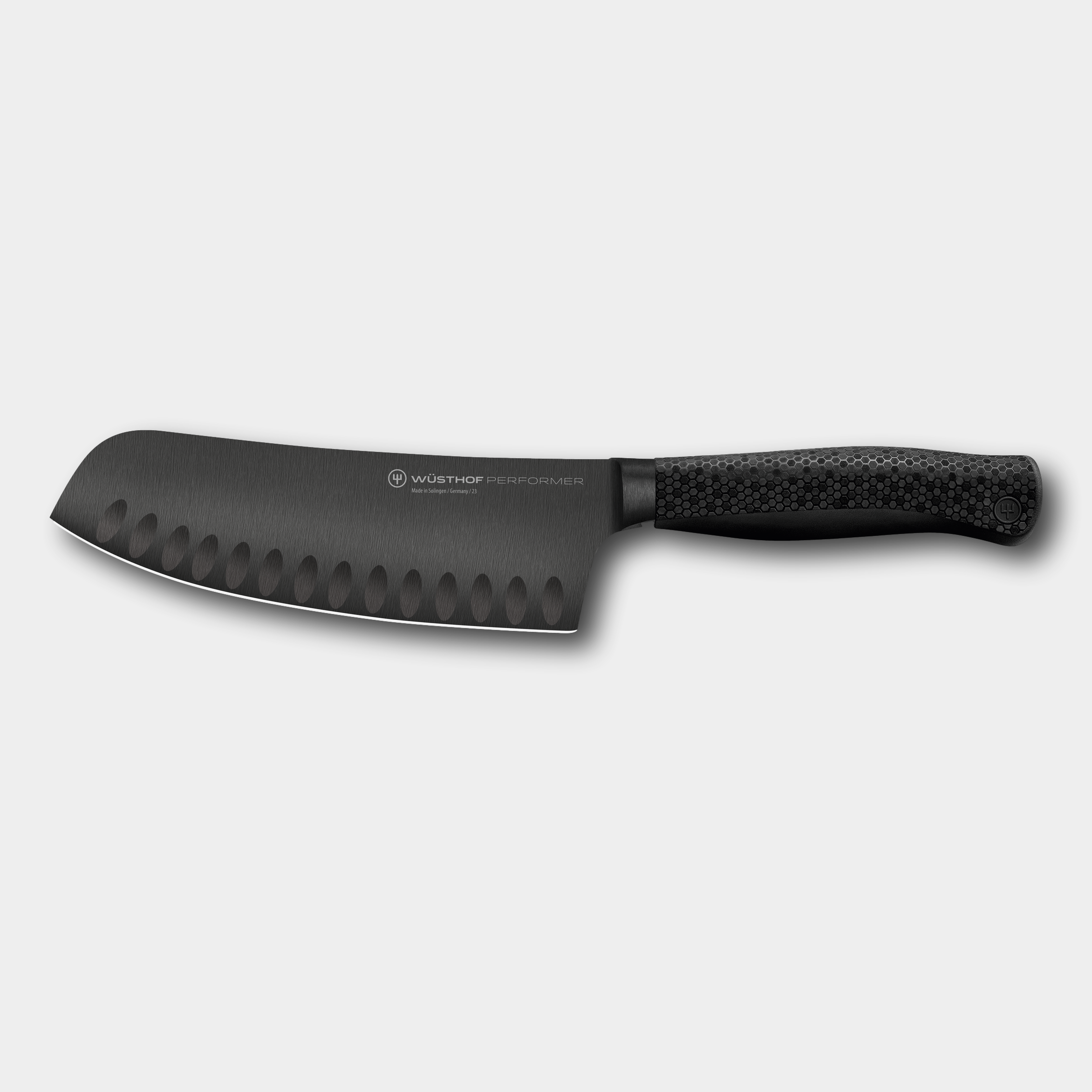 Wusthof Perfomer 17cm Rotoku knife with diamond like carbon coating and honeycombe handle by The Cotswold Knife Company