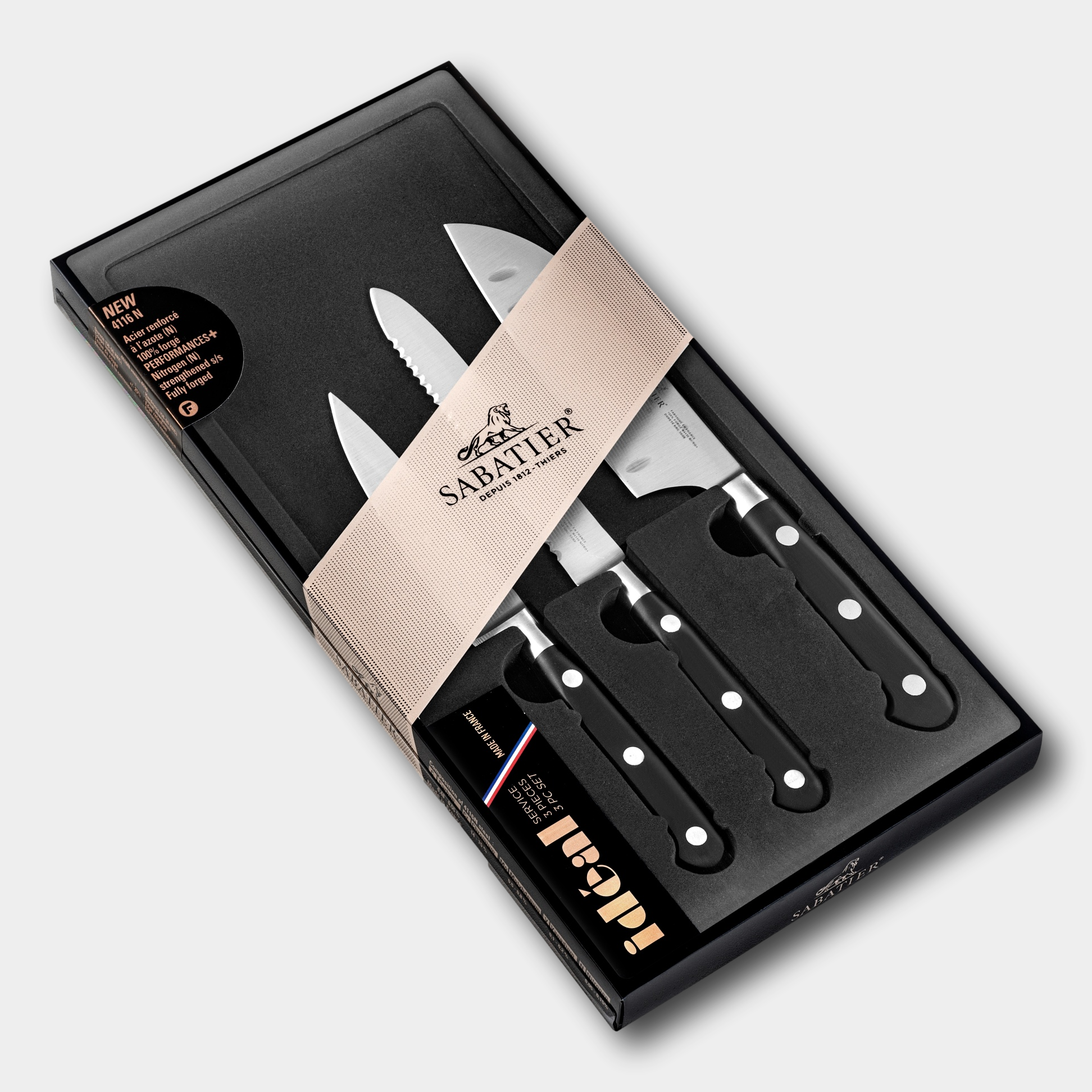 Lion Sabtier Ideal Steel 3 Piece Set - Paring/Utility/Santoku Knives