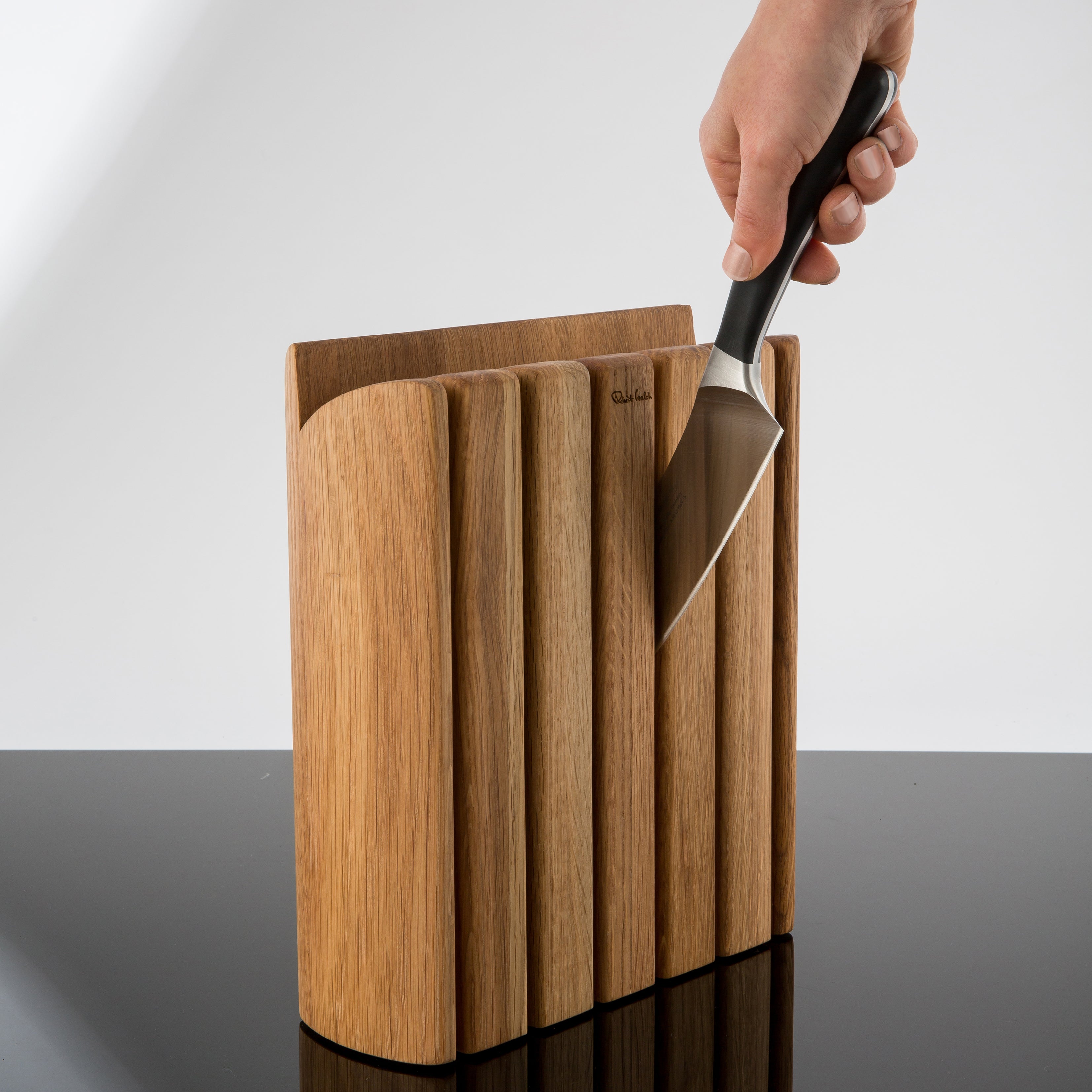 Robert Welch Book Oak Knife Block Set with Handheld Sharpener