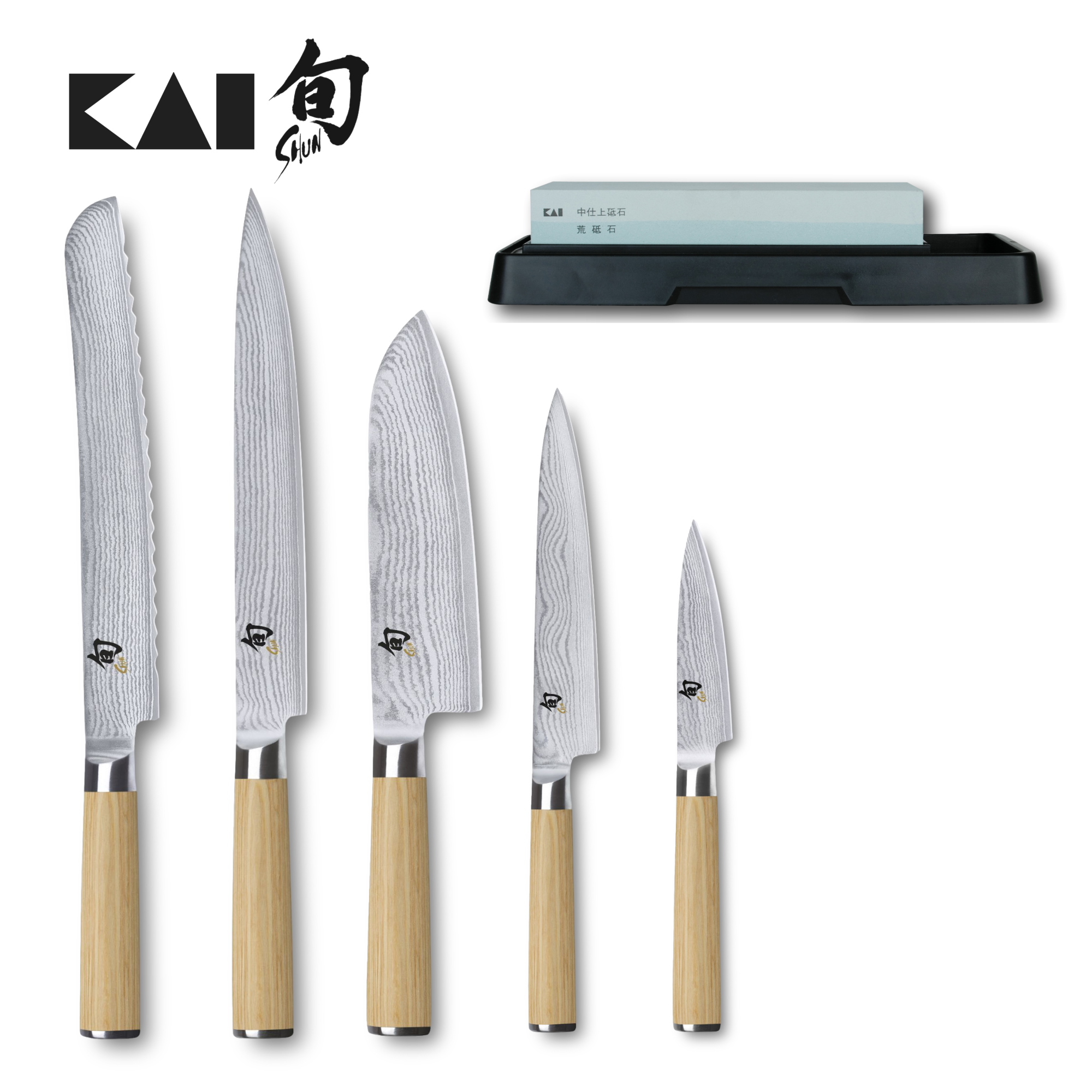 Kai Shun Classic White 5 knife and Whetstone Set