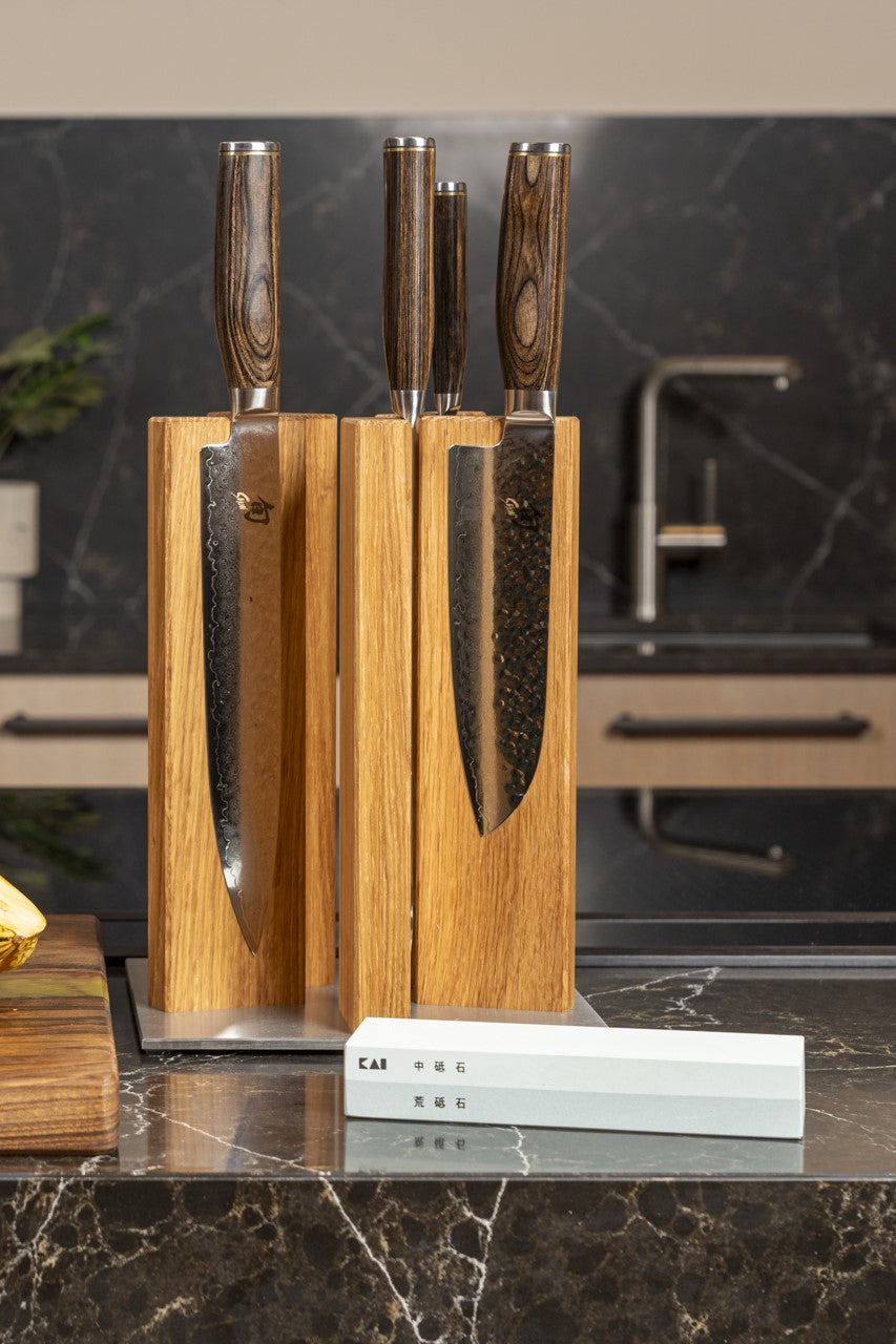 Kai Shun Premier 5 knife bundle set with oak magnetic block and whetstone by The Cotswold Knife Company 