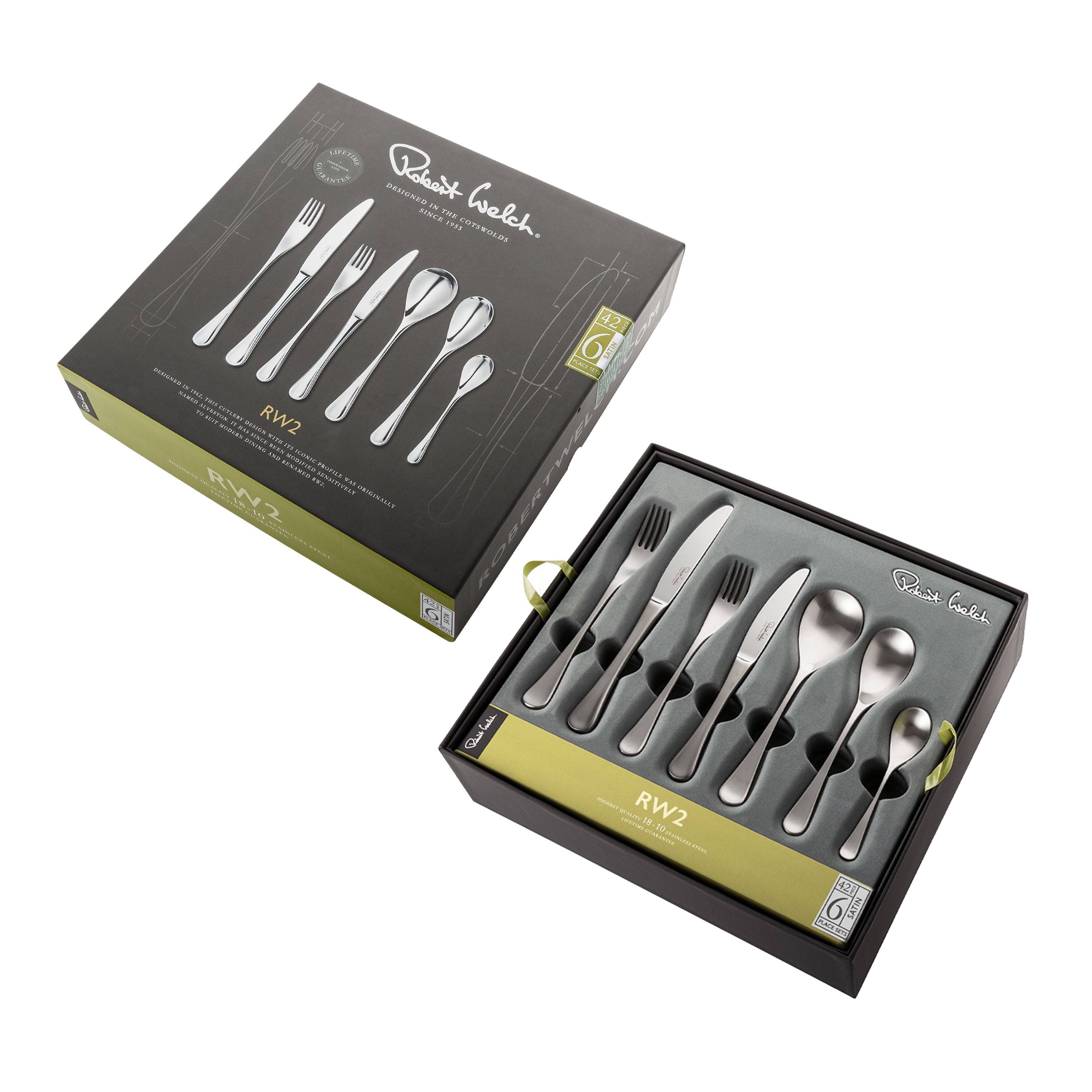 Robert Welch RW2 Satin 48 Piece Cutlery Set including 6 Steak Knives - SPECIAL OFFER