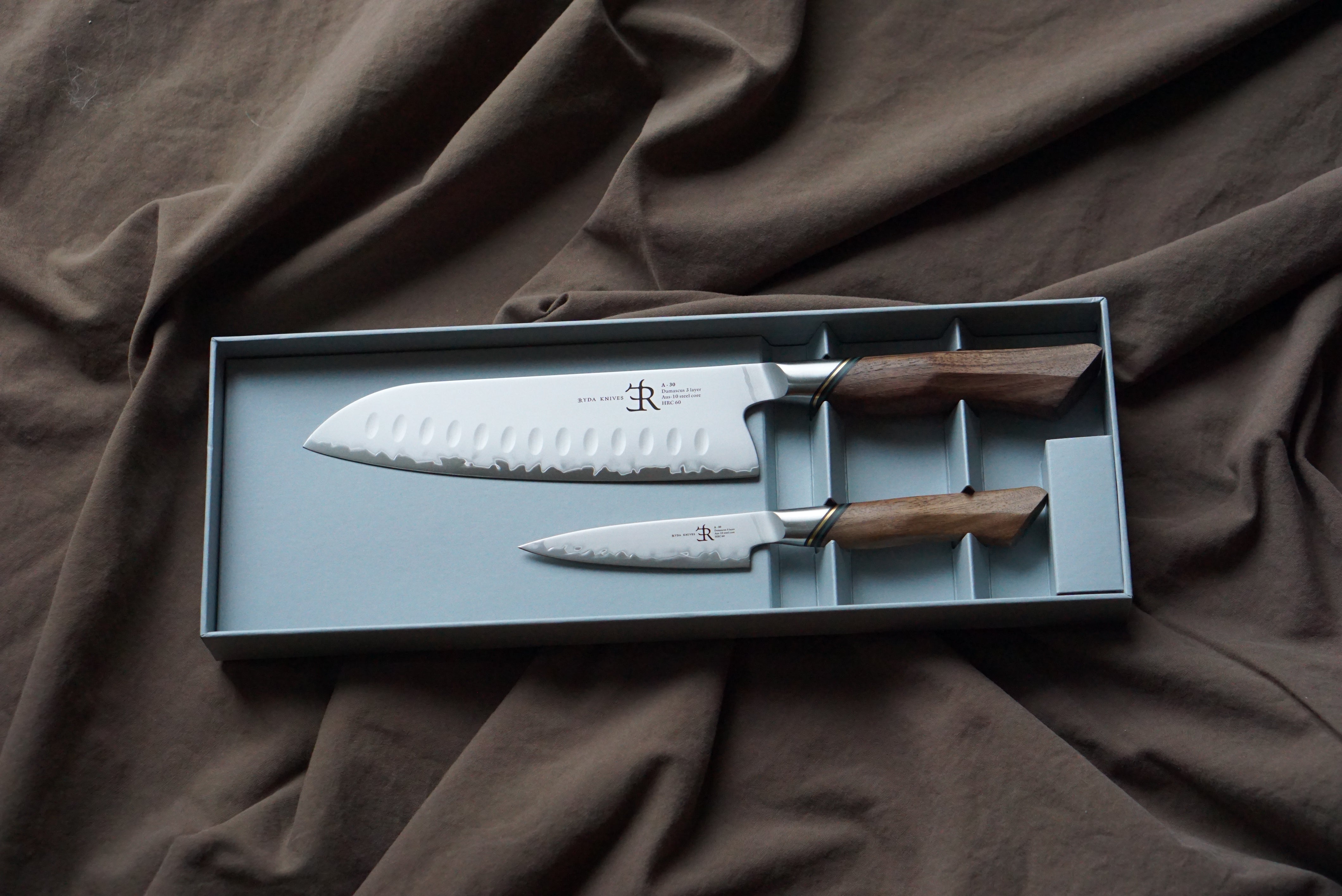 Ryda Knives A30 2 piece gift set, santoku and paring knives.  cotswoldknifecompany.co.uk