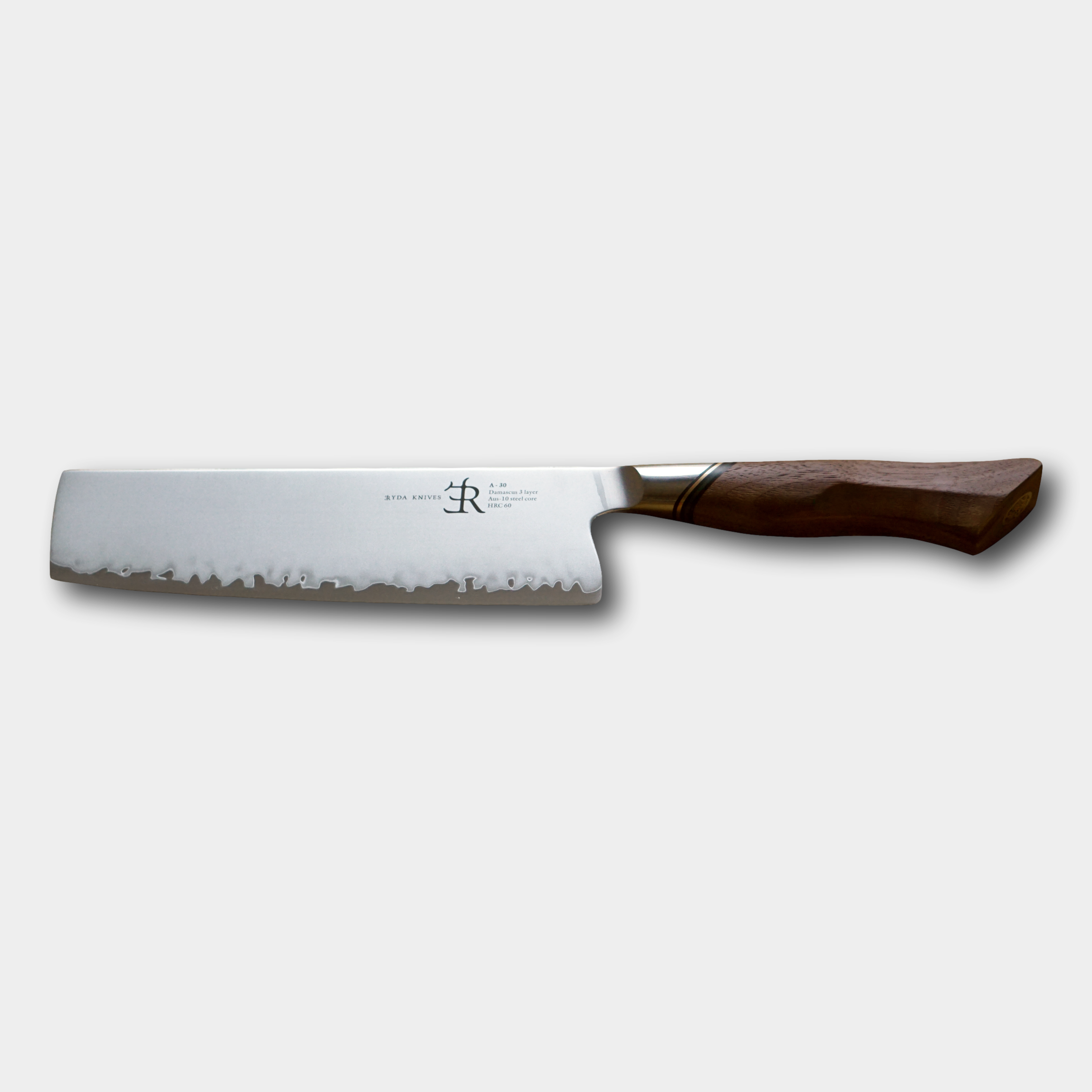 Ryda Knives A30 Nakiri knife. 3ply special steel blade with ultimate comfort handle. Supplied by cotswoldknifecompany.co.uk