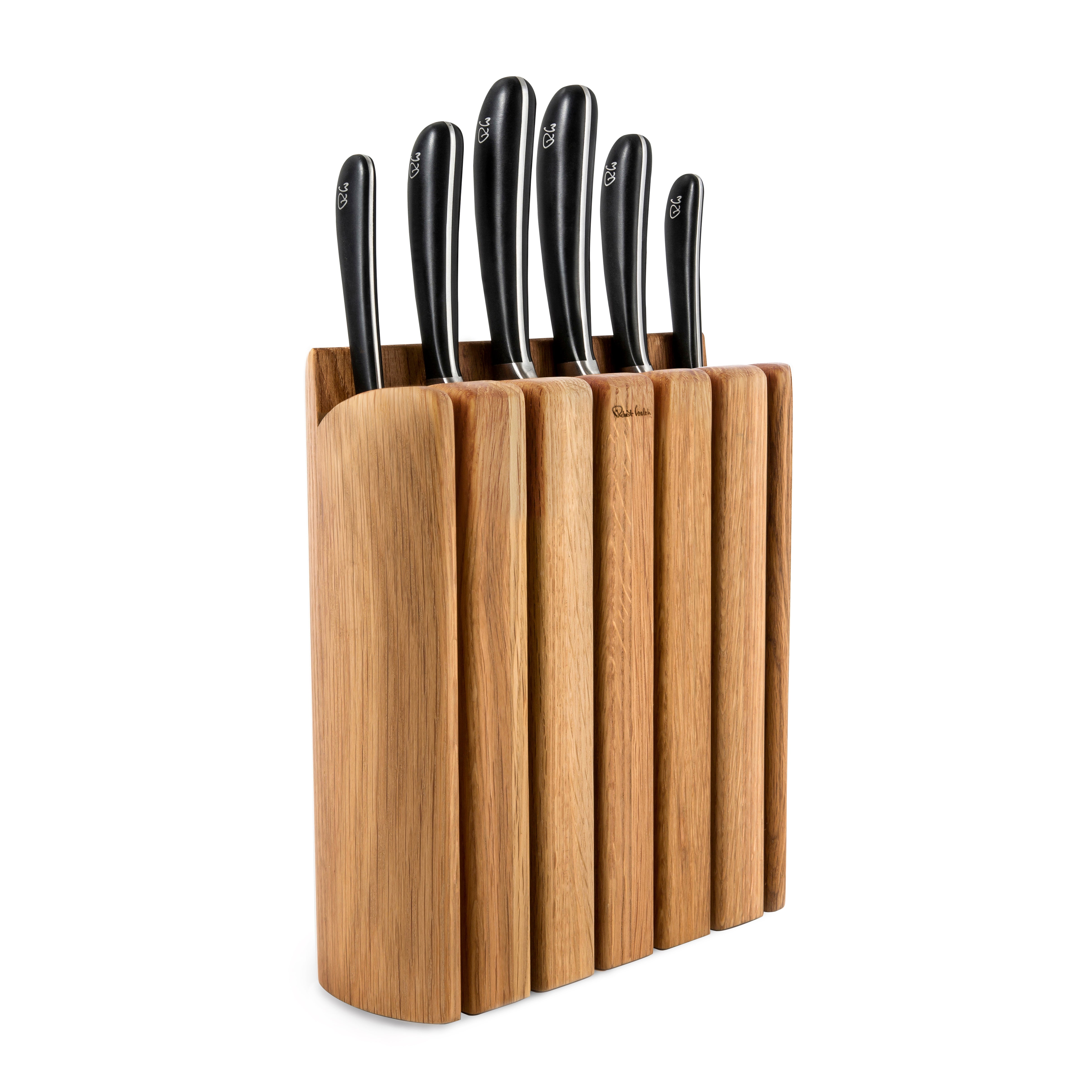 Robert Welch Book Oak Knife Block Set with Handheld Sharpener