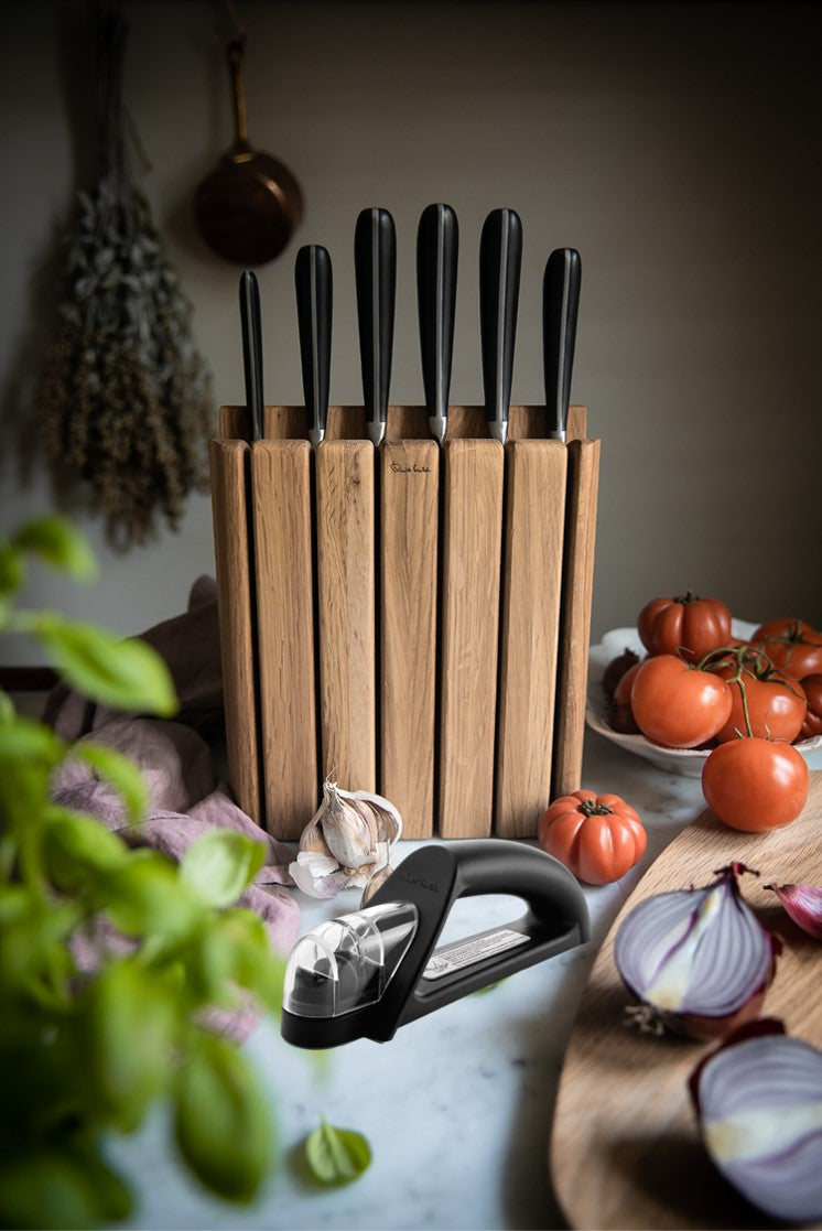 Robert Welch Book Oak Knife Block Set with Handheld Sharpener