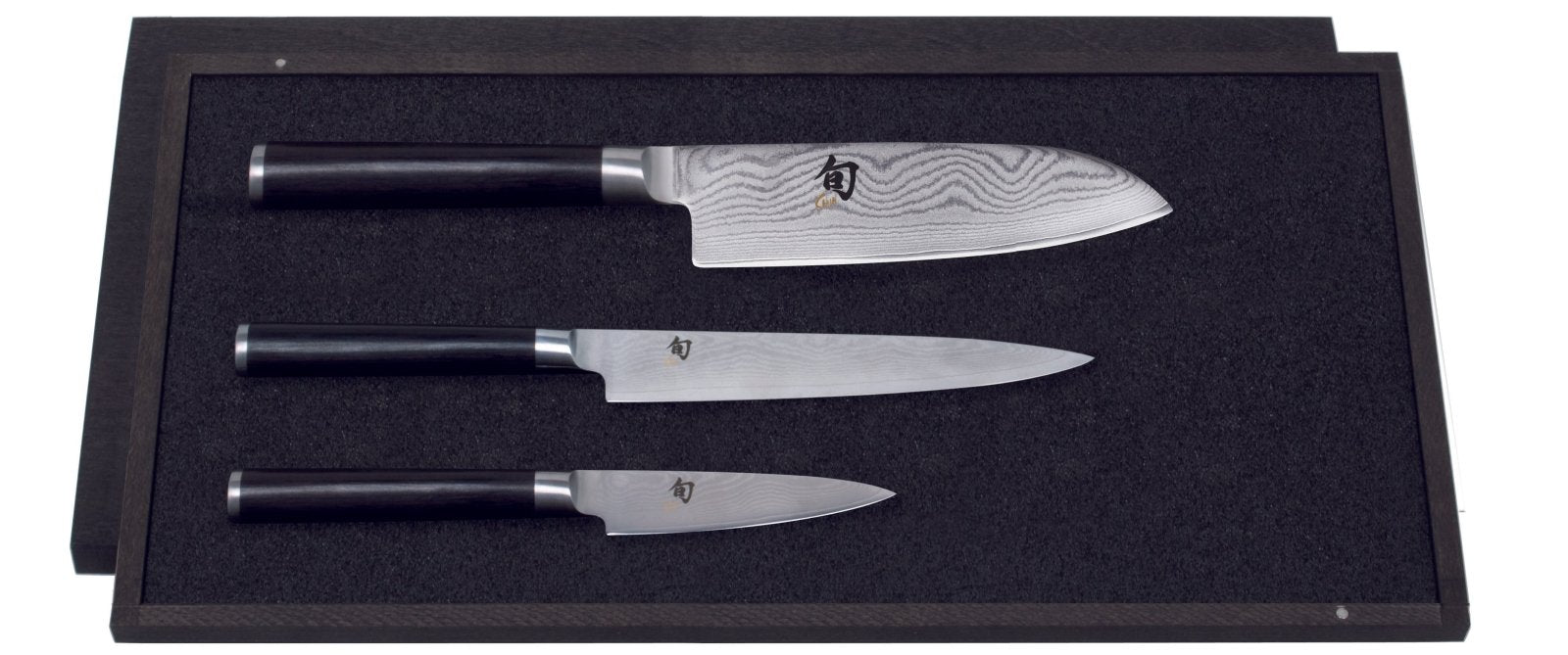 KAI Shun 3 Piece Knife Set - Santoku Knife & Utility Knife & Paring Knife - KAI-DMS-310 - The Cotswold Knife Company