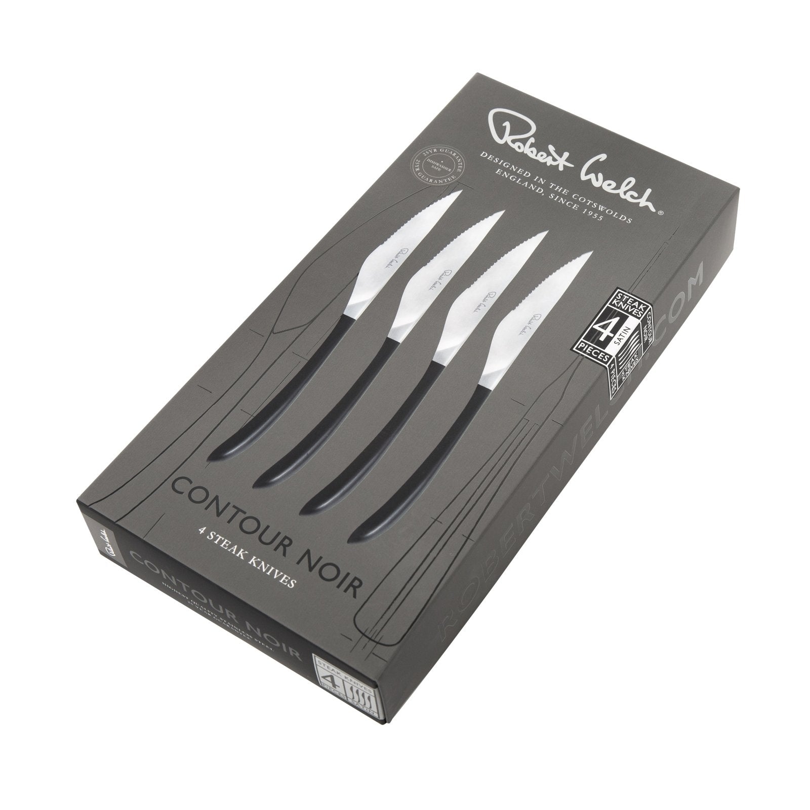 Robert Welch Contour Noir Black Steak Knife 4 Piece - COBSA1012V/4 - The Cotswold Knife Company