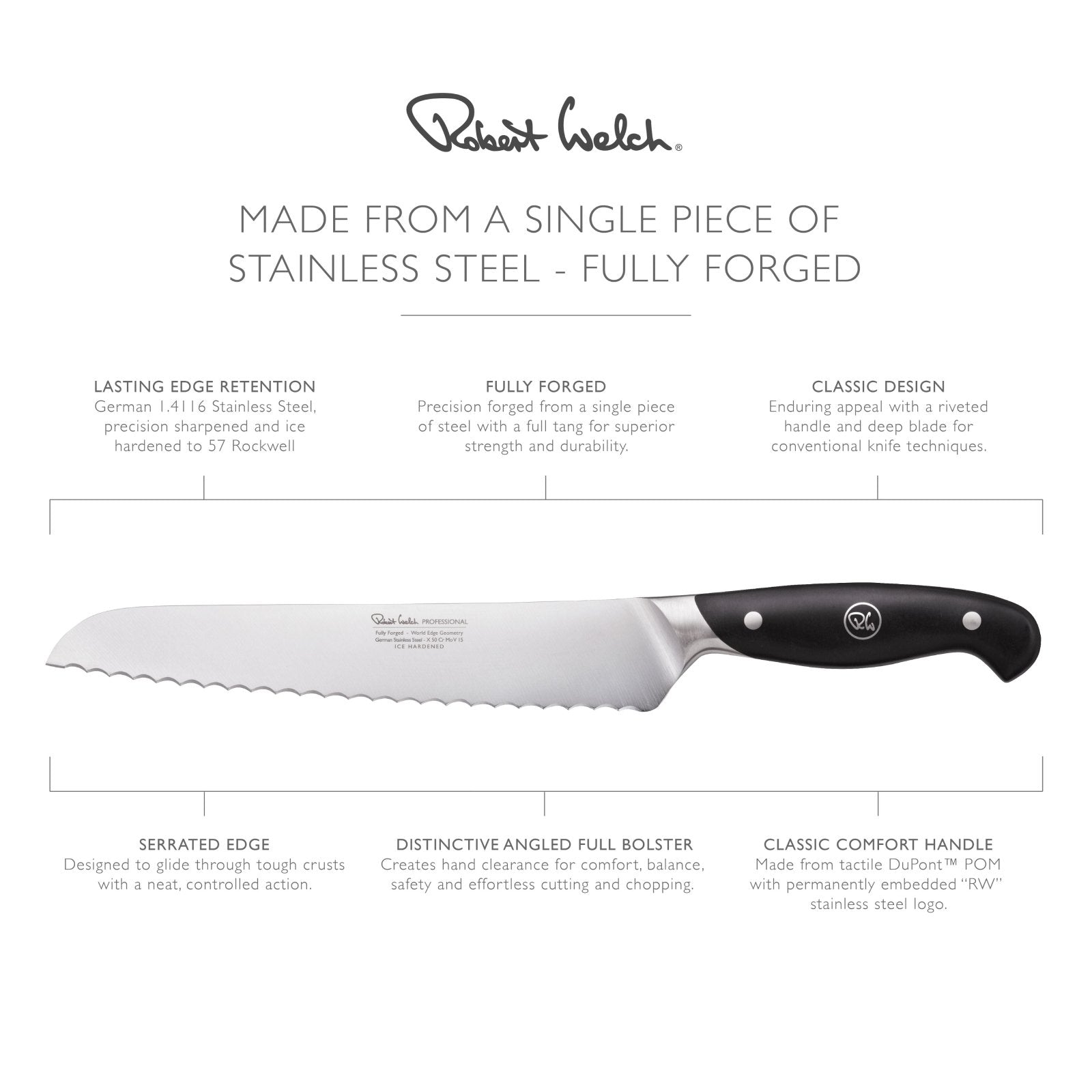 Robert Welch Professional V 22cm Bread Knife - RWPSA2001V - The Cotswold Knife Company